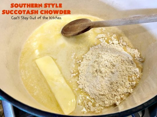 Southern Style Succotash Chowder | Can't Stay Out of the Kitchen | this amazing #soup is loaded with #corn #limabeans #bacon & other veggies. It's a terrific meal for cold winter days when you want a hot lunch or dinner. #glutenfree