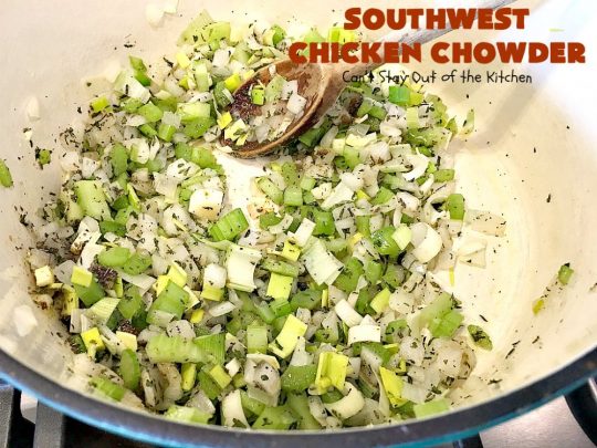 Southwest Chicken Chowder | Can't Stay Out of the Kitchen | this delicious #soup is chocked full of veggies like #corn, red #potatoes, #garbanzo & #pinto beans. The #TexMex flavors are awesome yet not so spicy that kid's can't enjoy it. It's terrific for cold winter nights. #chicken #glutenfree #dairyfree #cleaneating