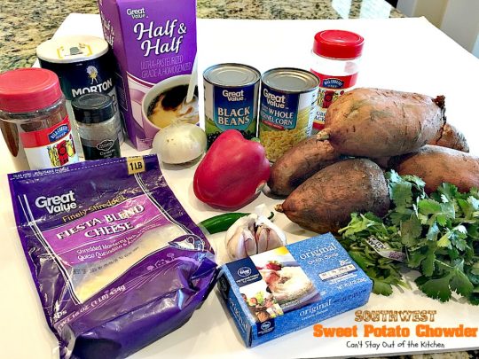 Southwest Sweet Potato Soup | Can't Stay Out of the Kitchen | creamy #soup is healthy & delicious. Filled with #sweetpotatoes #blackbeans #corn & #TexMex seasonings. Amazing comfort food.