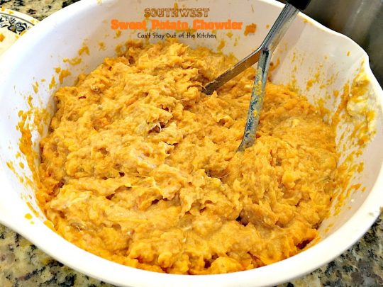 Southwest Sweet Potato Soup | Can't Stay Out of the Kitchen | creamy #soup is healthy & delicious. Filled with #sweetpotatoes #blackbeans #corn & #TexMex seasonings. Amazing comfort food.