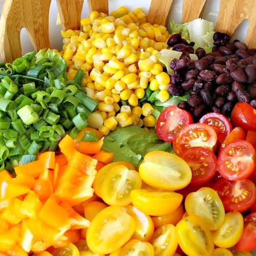 Southwestern Chopped Salad with Cilantro Dressing | Can't Stay Out of the Kitchen | This fantastic #TexMex #salad is perfect for hot summer days. It is absolutely delicious & terrific for company or #holiday dinners. #Southwest #corn #SouthesternChoppedSalad #ChoppedSalad #Tomatoes #Healthy #GlutenFree #LowCalorie #BlackBeans #SouthwesternChoppedSaladWithCilantroDressing #CleanEating #CincoDeMayo