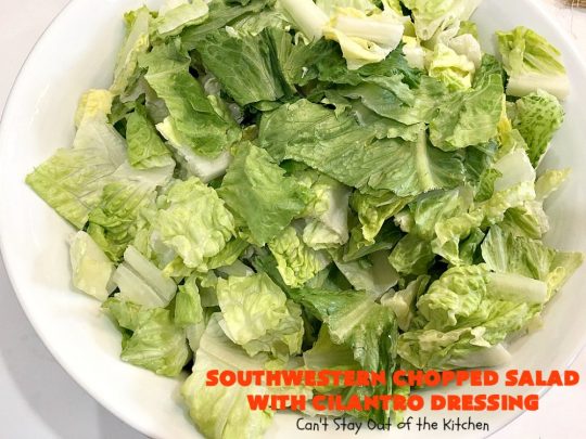 Southwestern Chopped Salad with Cilantro Dressing | Can't Stay Out of the Kitchen | This fantastic #TexMex #salad is perfect for hot summer days. It is absolutely delicious & terrific for company or #holiday dinners. #Southwest #corn #SouthesternChoppedSalad #ChoppedSalad #Tomatoes #Healthy #GlutenFree #LowCalorie #BlackBeans #SouthwesternChoppedSaladWithCilantroDressing #CleanEating #CincoDeMayo