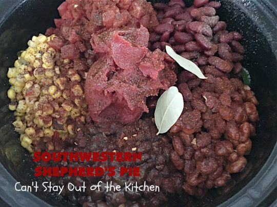 Southwestern Shepherd's Pie | Can't Stay Out of the Kitchen | this #Southwestern version of #ShepherdsPie is phenomenal! Every bite will rock your world. The #cheesy #MashedPotato topping is wonderful too. Great for company dinners or potlucks since it makes a lot. Make in the #SlowCooker or bake in the oven. #TexMex #beef #ItalianSausage #SouthwesternShepherdsPie #GlutenFree