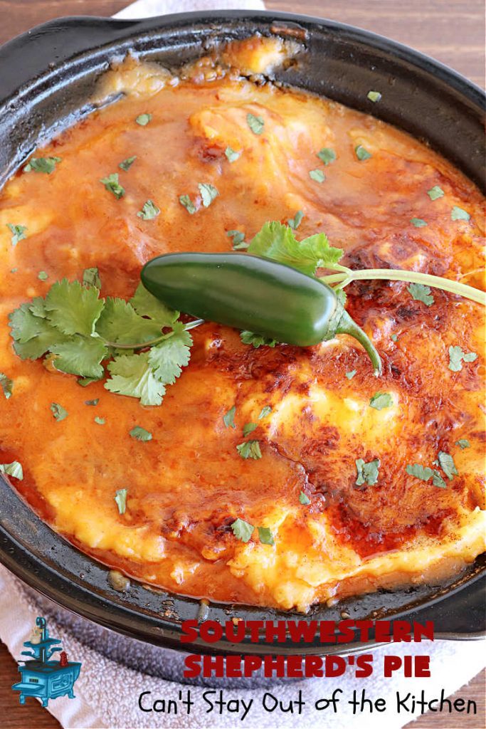 Southwestern Shepherd's Pie | Can't Stay Out of the Kitchen | this #Southwestern version of #ShepherdsPie is phenomenal! Every bite will rock your world. The #cheesy #MashedPotato topping is wonderful too. Great for company dinners or potlucks since it makes a lot. Make in the #SlowCooker or bake in the oven. #TexMex #beef #ItalianSausage #SouthwesternShepherdsPie #GlutenFree