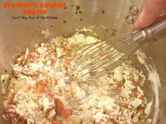 Spaghetti Squash Gratin | Can't Stay Out of the Kitchen | this fantastic #recipe features #spaghettisquash in a thick and creamy #cheese sauce. It's a terrific #casserole for #holidays like #Thanksgiving or #Christmas or serve it as an entree for #MeatlessMondays. #glutenfree #Italian #MeatlessMainDish 