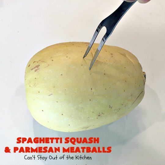 Spaghetti Squash and Parmesan Meatballs | Can't Stay Out of the Kitchen | fantastic healthy & low calorie #casserole with #spaghettisquash, #spaghetti sauce & homemade #glutenfree #meatballs with #parmesan cheese. Easy & delicious. #beef
