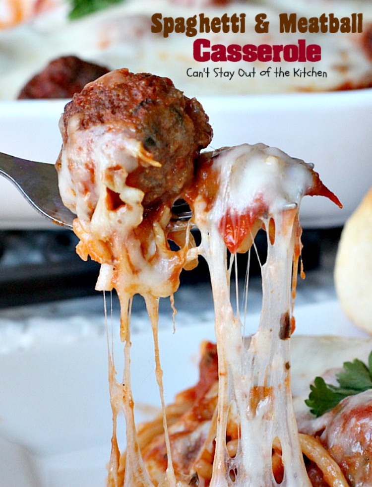 Spaghetti & Meatball Casserole | Can't Stay Out of the Kitchen