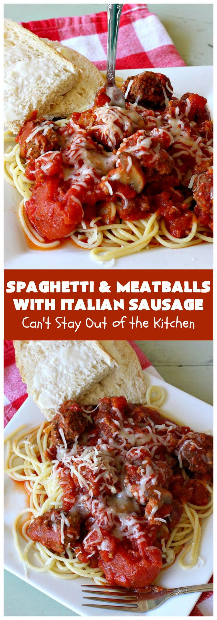 Spaghetti and Meatballs With Italian Sausage | Can't Stay Out of the Kitchen | amazing comfort food #recipe with both #beef #meatballs and #ItalianSausage. Hearty, filling & satisfying. #pork #GroundBeef #spaghetti #SpaghettiAndMeatballs #Italian #SpaghettiAndMeatballsWithItalianSausage
