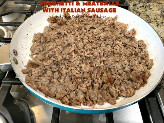 Spaghetti and Meatballs With Italian Sausage | Can't Stay Out of the Kitchen | amazing comfort food #recipe with both #beef #meatballs and #ItalianSausage. Hearty, filling & satisfying. #pork #GroundBeef #spaghetti #SpaghettiAndMeatballs #Italian #SpaghettiAndMeatballsWithItalianSausage