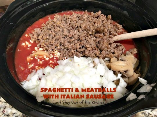 Spaghetti and Meatballs With Italian Sausage | Can't Stay Out of the Kitchen | amazing comfort food #recipe with both #beef #meatballs and #ItalianSausage. Hearty, filling & satisfying. #pork #GroundBeef #spaghetti #SpaghettiAndMeatballs #Italian #SpaghettiAndMeatballsWithItalianSausage