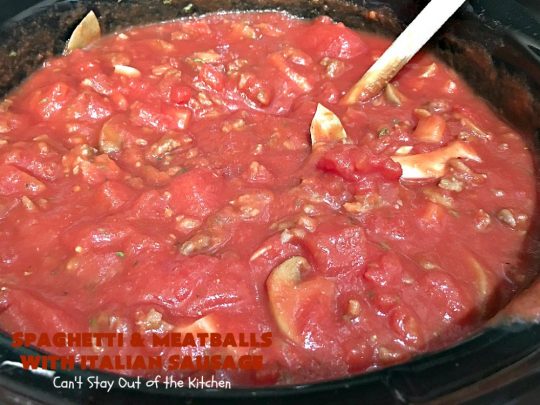 Spaghetti and Meatballs With Italian Sausage | Can't Stay Out of the Kitchen | amazing comfort food #recipe with both #beef #meatballs and #ItalianSausage. Hearty, filling & satisfying. #pork #GroundBeef #spaghetti #SpaghettiAndMeatballs #Italian #SpaghettiAndMeatballsWithItalianSausage