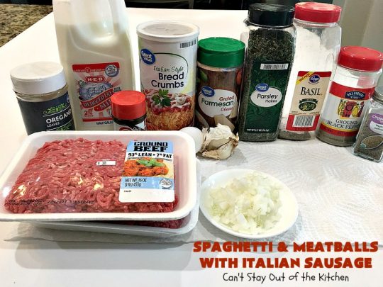 Spaghetti and Meatballs With Italian Sausage | Can't Stay Out of the Kitchen | amazing comfort food #recipe with both #beef #meatballs and #ItalianSausage. Hearty, filling & satisfying. #pork #GroundBeef #spaghetti #SpaghettiAndMeatballs #Italian #SpaghettiAndMeatballsWithItalianSausage