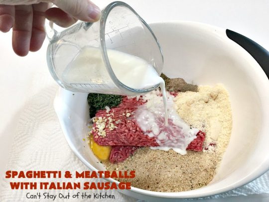 Spaghetti and Meatballs With Italian Sausage | Can't Stay Out of the Kitchen | amazing comfort food #recipe with both #beef #meatballs and #ItalianSausage. Hearty, filling & satisfying. #pork #GroundBeef #spaghetti #SpaghettiAndMeatballs #Italian #SpaghettiAndMeatballsWithItalianSausage