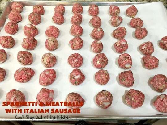 Spaghetti and Meatballs With Italian Sausage | Can't Stay Out of the Kitchen | amazing comfort food #recipe with both #beef #meatballs and #ItalianSausage. Hearty, filling & satisfying. #pork #GroundBeef #spaghetti #SpaghettiAndMeatballs #Italian #SpaghettiAndMeatballsWithItalianSausage