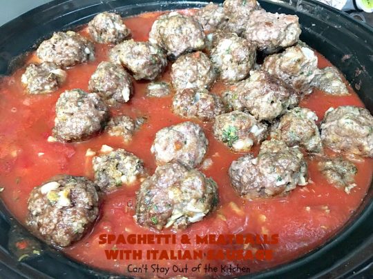 Spaghetti and Meatballs With Italian Sausage | Can't Stay Out of the Kitchen | amazing comfort food #recipe with both #beef #meatballs and #ItalianSausage. Hearty, filling & satisfying. #pork #GroundBeef #spaghetti #SpaghettiAndMeatballs #Italian #SpaghettiAndMeatballsWithItalianSausage