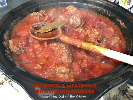 Spaghetti and Meatballs With Italian Sausage | Can't Stay Out of the Kitchen | amazing comfort food #recipe with both #beef #meatballs and #ItalianSausage. Hearty, filling & satisfying. #pork #GroundBeef #spaghetti #SpaghettiAndMeatballs #Italian #SpaghettiAndMeatballsWithItalianSausage