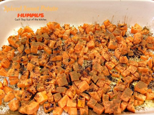 Spiced Sweet Potato Hummus | Can't Stay Out of the Kitchen | this fabulous #appetizer spices up #sweetpotatoes & #garbanzobeans and tastes amazing. #glutenfree #vegan