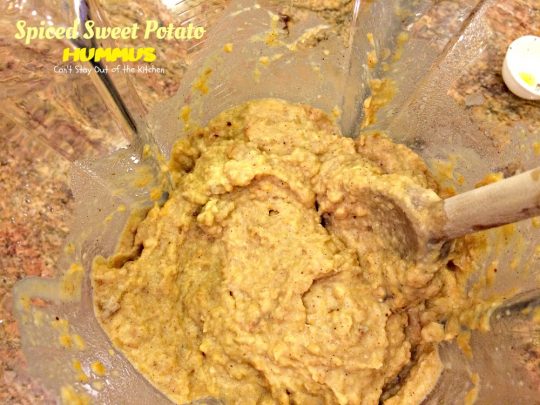 Spiced Sweet Potato Hummus | Can't Stay Out of the Kitchen | this fabulous #appetizer spices up #sweetpotatoes & #garbanzobeans and tastes amazing. #glutenfree #vegan