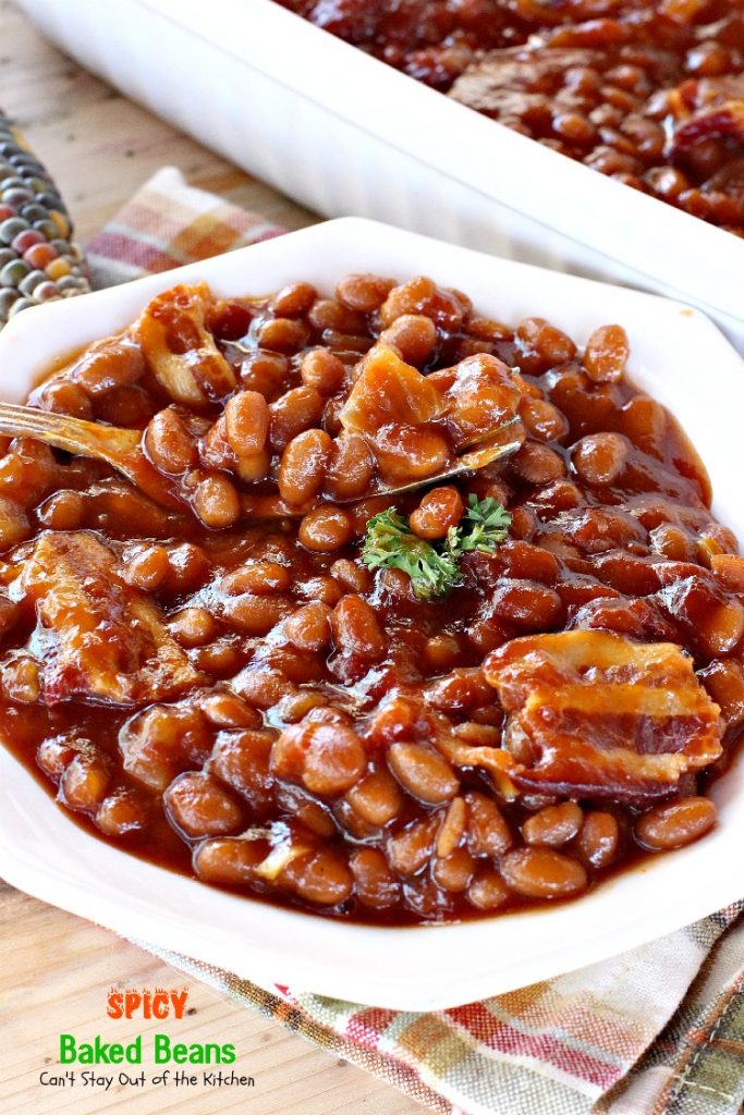 Spicy Baked Beans | Can't Stay Out of the Kitchen | great for summer picnics, these #bakedbeans have cayenne pepper for a little kick! #bacon