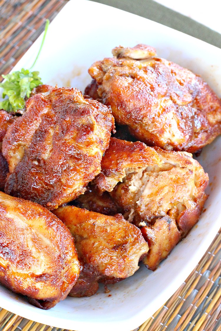 Spicy Honey-Brushed Chicken Thighs | Can't Stay Out of the Kitchen | this spectacular #chicken recipe can be served for #tailgating parties or for dinner. It's absolutely delicious, yet clean-eating & #glutenfree. #appetizer