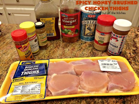 Spicy Honey-Brushed Chicken Thighs | Can't Stay Out of the Kitchen | this spectacular #chicken recipe can be served for #tailgating parties or for dinner. It's absolutely delicious, yet clean-eating & #glutenfree. #appetizer