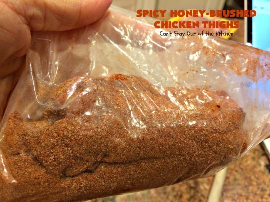 Spicy Honey-Brushed Chicken Thighs | Can't Stay Out of the Kitchen | this spectacular #chicken recipe can be served for #tailgating parties or for dinner. It's absolutely delicious, yet clean-eating & #glutenfree. #appetizer