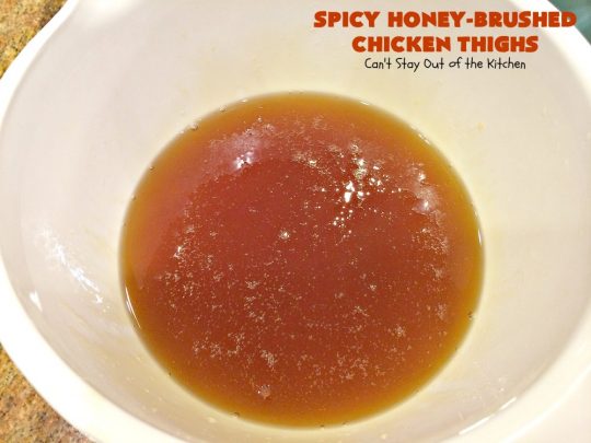Spicy Honey-Brushed Chicken Thighs | Can't Stay Out of the Kitchen | this spectacular #chicken recipe can be served for #tailgating parties or for dinner. It's absolutely delicious, yet clean-eating & #glutenfree. #appetizer