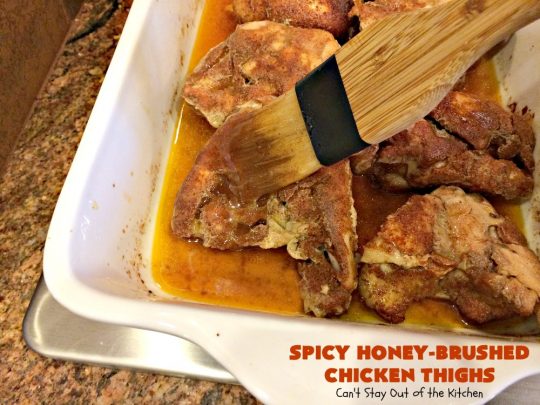 Spicy Honey-Brushed Chicken Thighs | Can't Stay Out of the Kitchen | this spectacular #chicken recipe can be served for #tailgating parties or for dinner. It's absolutely delicious, yet clean-eating & #glutenfree. #appetizer