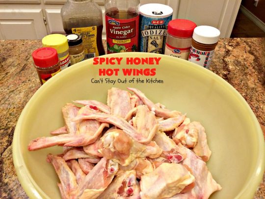 Spicy Honey Hot Wings | Can't Stay Out of the Kitchen | these #chicken #wings are awesome! They're a terrific #appetizer for #tailgating #NewYearsDay or #SuperBowl parties. #gluenfree