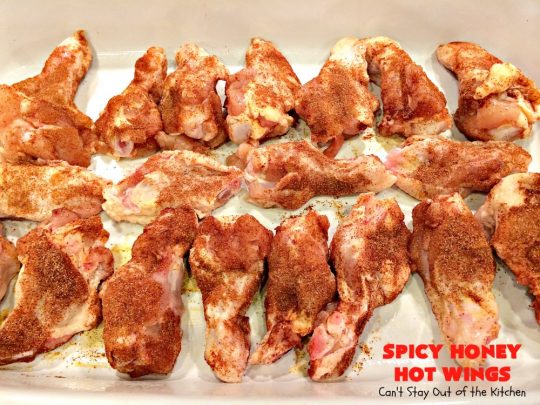 Spicy Honey Hot Wings | Can't Stay Out of the Kitchen | these #chicken #wings are awesome! They're a terrific #appetizer for #tailgating #NewYearsDay or #SuperBowl parties. #gluenfree