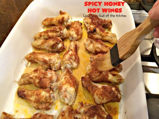Spicy Honey Hot Wings | Can't Stay Out of the Kitchen | these #chicken #wings are awesome! They're a terrific #appetizer for #tailgating #NewYearsDay or #SuperBowl parties. #gluenfree