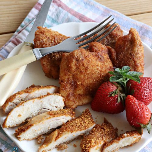 Spicy Parmesan Chicken Thighs | Can't Stay Out of the Kitchen | this #healthy #chicken #recipe is baked, NOT fried. It's marvelous for weeknight dinners because it's oven-ready in about 5 minutes. It's not overly spicy since the #ParmesanCheese mellows out the flavors. Great way to use #ChickenThighs too. #poultry #SpicyParmesanChickenThighs
