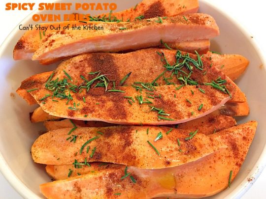 Spicy Sweet Potato Oven Fries | Can't Stay Out of the Kitchen | these delicious #sweetpotato #fries are so easy & delicious. This is a great side dish to make when you're short on time. They're also healthy, low calorie, #cleaneating #glutenfree & #vegan.