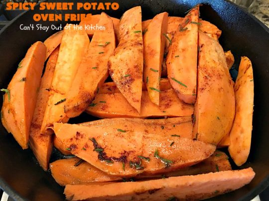 Spicy Sweet Potato Oven Fries | Can't Stay Out of the Kitchen | these delicious #sweetpotato #fries are so easy & delicious. This is a great side dish to make when you're short on time. They're also healthy, low calorie, #cleaneating #glutenfree & #vegan.