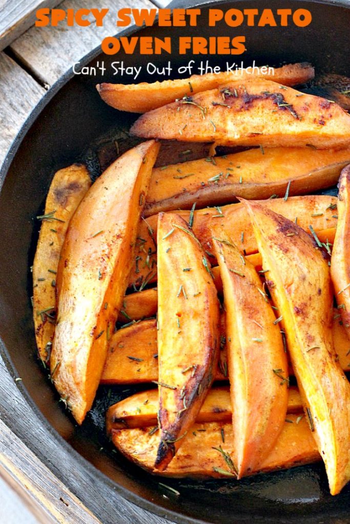 Spicy Sweet Potato Oven Fries | Can't Stay Out of the Kitchen | these delicious #sweetpotato #fries are so easy & delicious. This is a great side dish to make when you're short on time. They're also healthy, low calorie, #cleaneating #glutenfree & #vegan.