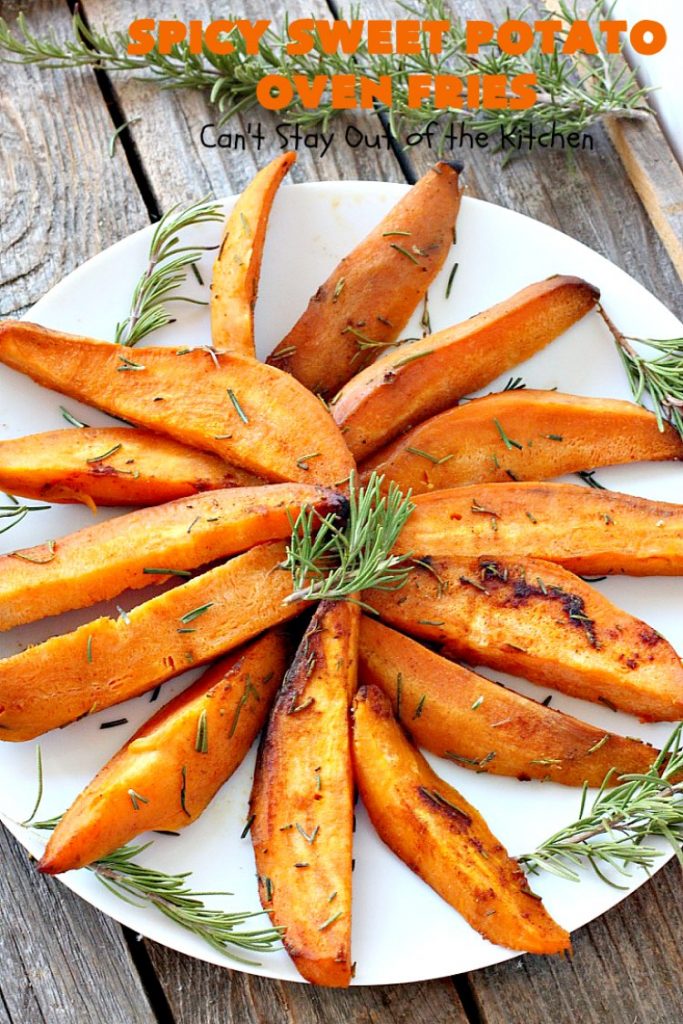 Spicy Sweet Potato Oven Fries | Can't Stay Out of the Kitchen | these delicious #sweetpotato #fries are so easy & delicious. This is a great side dish to make when you're short on time. They're also healthy, low calorie, #cleaneating #glutenfree & #vegan.