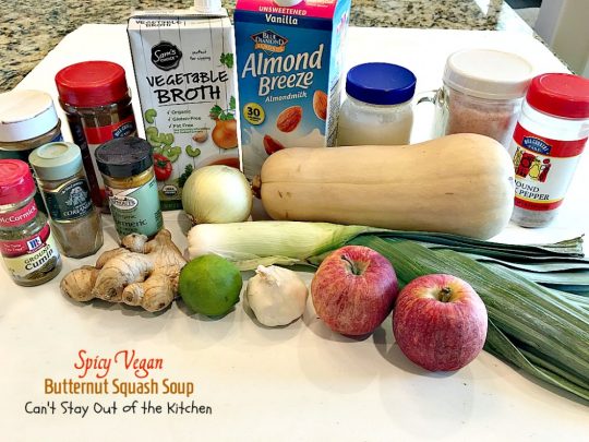 Spicy Vegan Butternut Squash Soup | Can't Stay Out of the Kitchen | this spicy #soup is an amazing way to use #apples & #butternutsquash. Great comfort food.