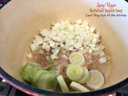 Spicy Vegan Butternut Squash Soup | Can't Stay Out of the Kitchen | this spicy #soup is an amazing way to use #apples & #butternutsquash. Great comfort food.