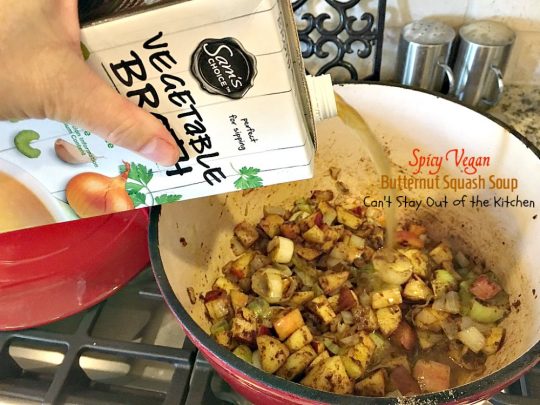 Spicy Vegan Butternut Squash Soup | Can't Stay Out of the Kitchen | this spicy #soup is an amazing way to use #apples & #butternutsquash. Great comfort food.