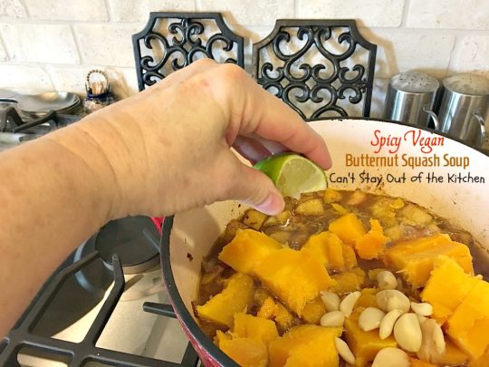 Spicy Vegan Butternut Squash Soup | Can't Stay Out of the Kitchen | this spicy #soup is an amazing way to use #apples & #butternutsquash. Great comfort food.
