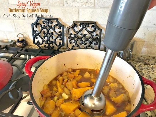 Spicy Vegan Butternut Squash Soup | Can't Stay Out of the Kitchen | this spicy #soup is an amazing way to use #apples & #butternutsquash. Great comfort food.
