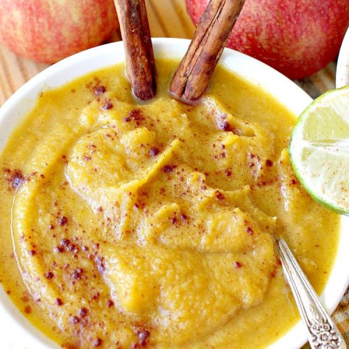 Spicy Vegan Butternut Squash Soup | Can't Stay Out of the Kitchen | this spicy #soup is an amazing way to use #apples & #butternutsquash. Great comfort food.