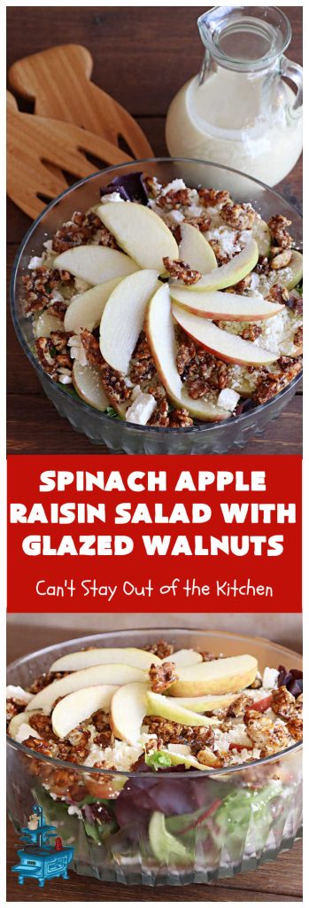 Spinach Apple Raisin Salad with Glazed Walnuts | Can't Stay Out of the Kitchen