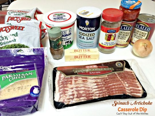 Spinach Artichoke Casserole Dip | Can't Stay Out of the Kitchen | fabulous #Neiman-Marcus #appetizer that's loaded with #cheese #bacon #spinach and #artichokes. Great #tailgating recipe. #glutenfree