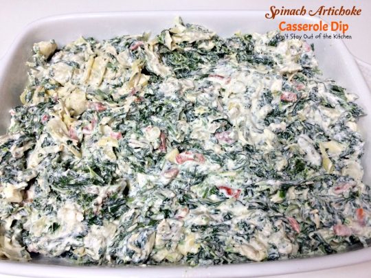 Spinach Artichoke Casserole Dip | Can't Stay Out of the Kitchen | fabulous #Neiman-Marcus #appetizer that's loaded with #cheese #bacon #spinach and #artichokes. Great #tailgating recipe. #glutenfree