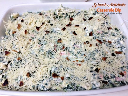 Spinach Artichoke Casserole Dip | Can't Stay Out of the Kitchen | fabulous #Neiman-Marcus #appetizer that's loaded with #cheese #bacon #spinach and #artichokes. Great #tailgating recipe. #glutenfree