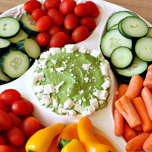 Spinach and Feta Hummus | Can't Stay Out of the Kitchen | this fantastic #hummus #recipe includes fresh #spinach, #FetaCheese, #GarbanzoBeans & some great spices that give it a little kick. Wonderful #appetizer for #holiday or #NewYearsDay parties or #Tailgating or #SuperBowl parties. Healthy, low calorie, #GlutenFree #SpinachFetaHummus