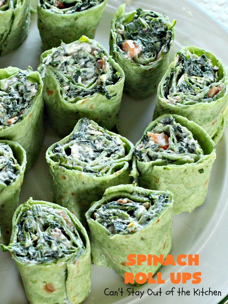Spinach Roll Ups | Can't Stay Out of the Kitchen | these fantastic #appetizers are one of the best we've ever eaten. They're wonderful for #tailgating, #NewYearsEve or #SuperBowl parties. #spinach #bacon #RanchDressingMix