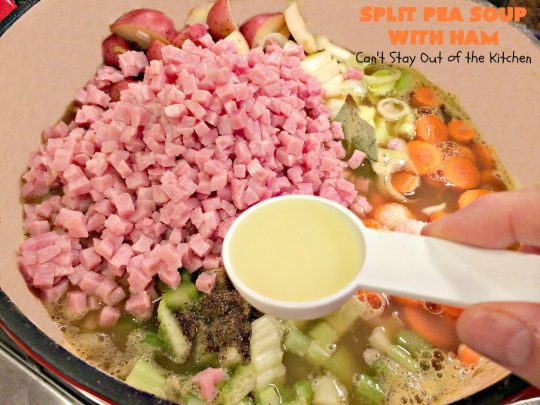 Split Pea Soup with Ham | Can't Stay Out of the Kitchen | I LOVE this #soup. It's always been one of our favorites. It's so flavorful & delicious. #ham #splitpeas #glutenfree