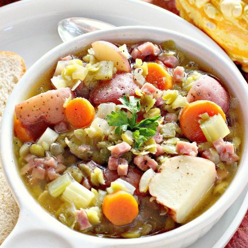 Split Pea Soup with Ham | Can't Stay Out of the Kitchen | I LOVE this #soup. It's always been one of our favorites. It's so flavorful & delicious. #ham #splitpeas #glutenfree